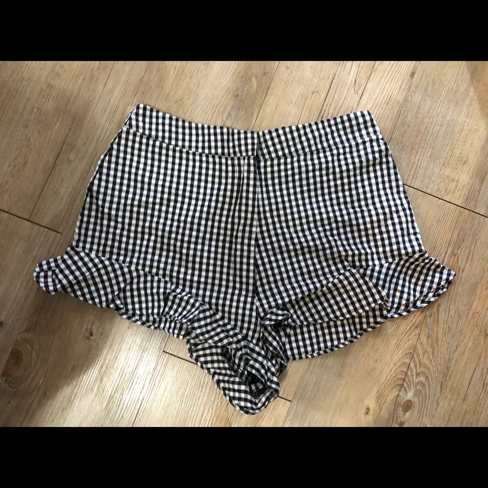 black and white high wasted gingham shorts